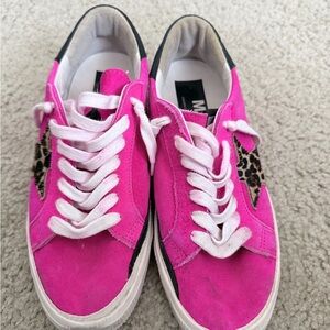 Golden Goose Pink Suede Sneakers with Leopard Star
